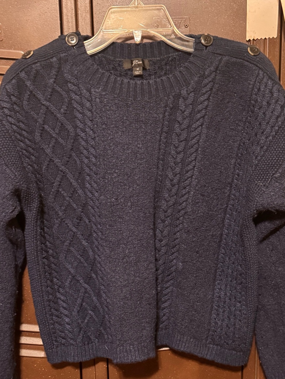J. Crew Navy Cable-Knit Button-Shoulder Sweater